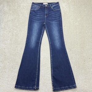 Freckled Poppy X Risen Flare Jeans Womens 9/29 Blue High Rise Stretch Denim